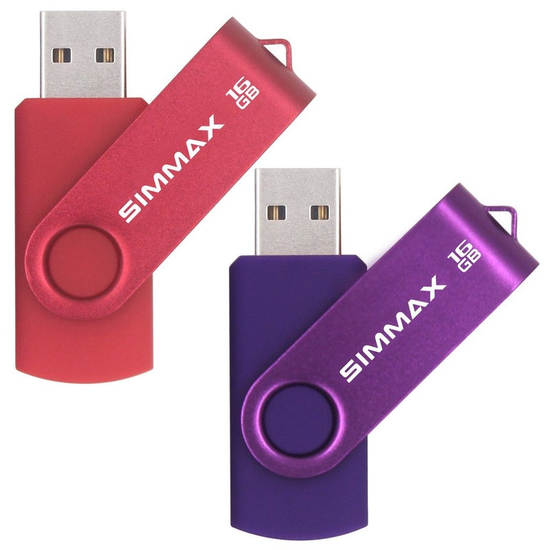SIMMAX USB Flash Drives 2 Pack 16GB Memory Stick Swivel Design USB 2.0 Flash Drive Thumb Drive Zip Drives (16GB Red Purple) - Image 1